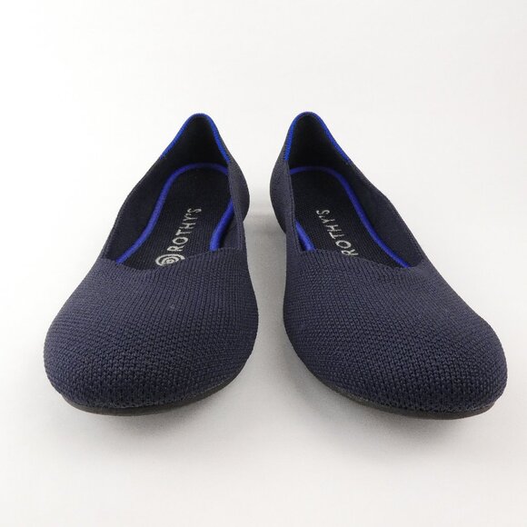 Rothy's Shoes Womens 8 The Flats Navy Blue Knit Round Toe Slide On Flats - Picture 2 of 14